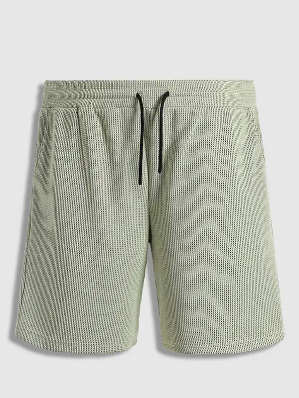 Men'S Solid Color Textured Lapel Polo Casual Shorts Set