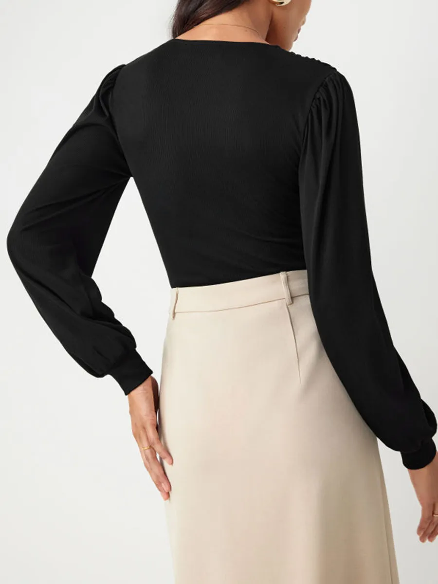 Jersey V-Neck Solid Ruched Bodysuit