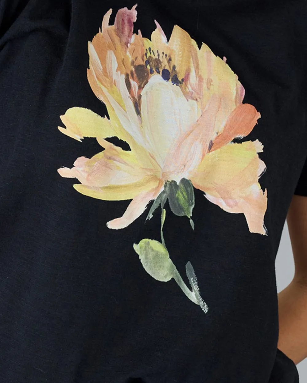Black Graphic T-Shirt With Floral Print