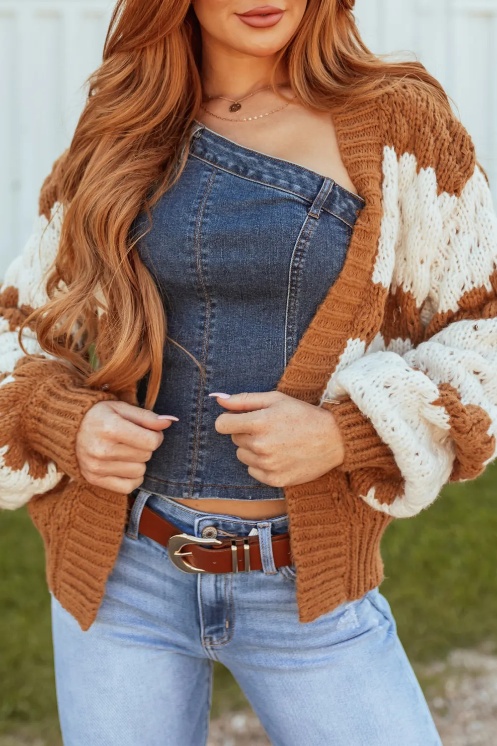 Brown Sugar Striped Long Sleeve Open Cardigan