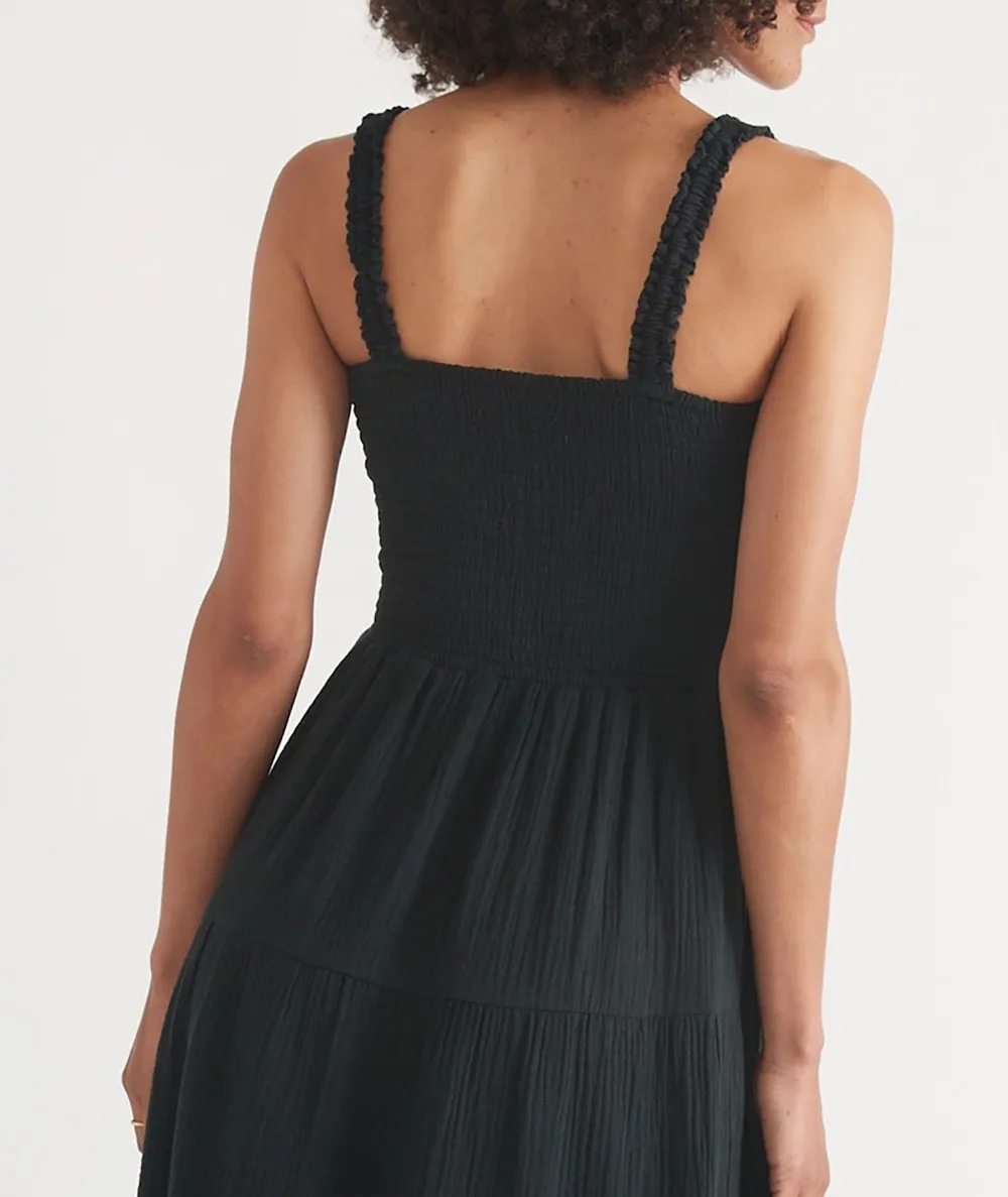 Black Strappy Smocked Maxi Dress