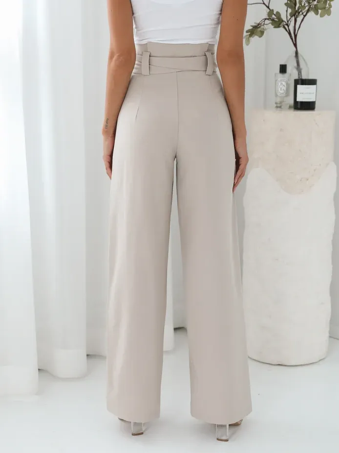 Beige Casual Style Wide Leg Pant
