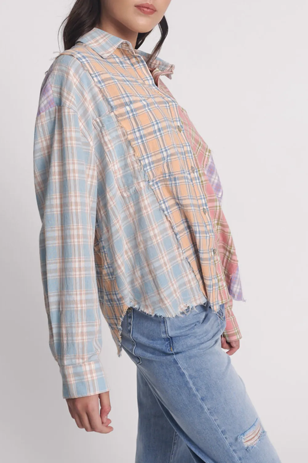 Personal Color Contrast Multi Check Long-Sleeved Shirt
