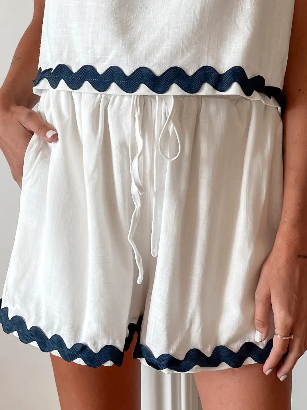 White Multi High Waist Shorts