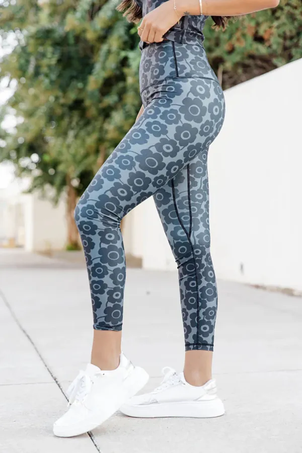 Black And Grey Floral Active Leggings