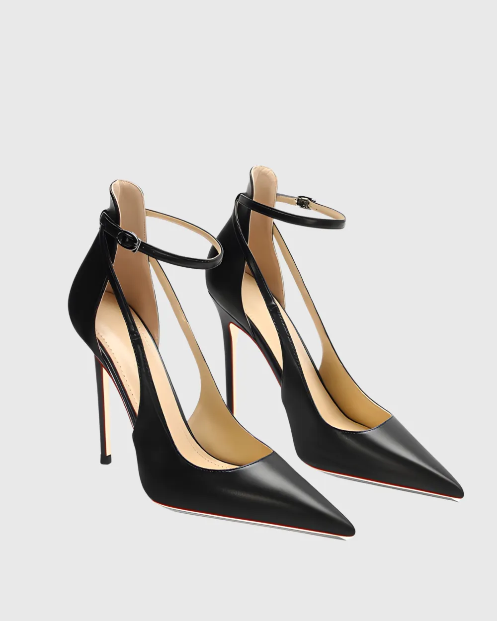Side Cut Strap Pumps in Black