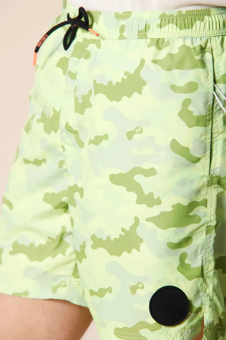 Men's Polyester Fluo Yellow Camouflage Regular Fit Swimsuit