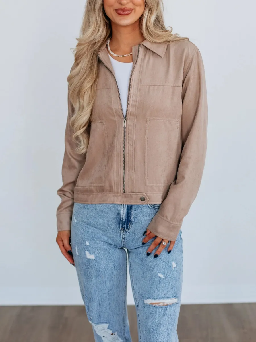 Casual Plain Zip Up Jacket