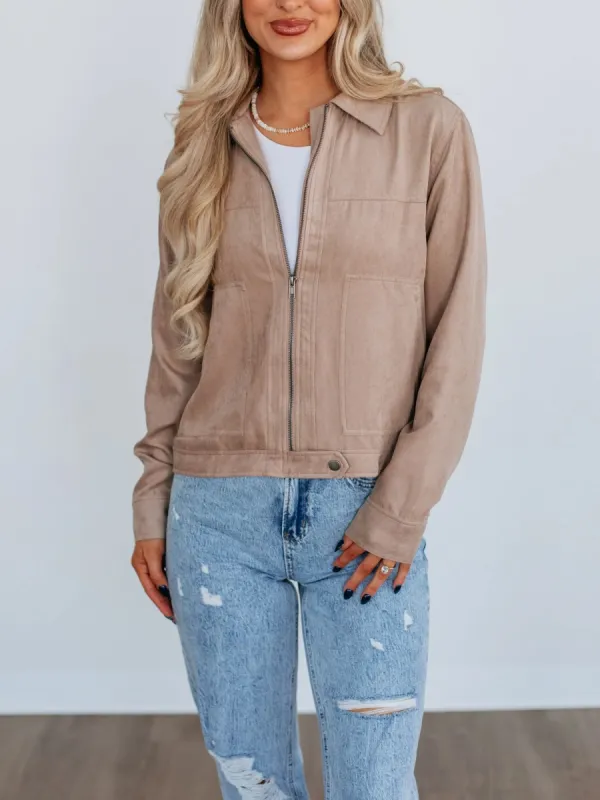 Casual Plain Zip Up Jacket