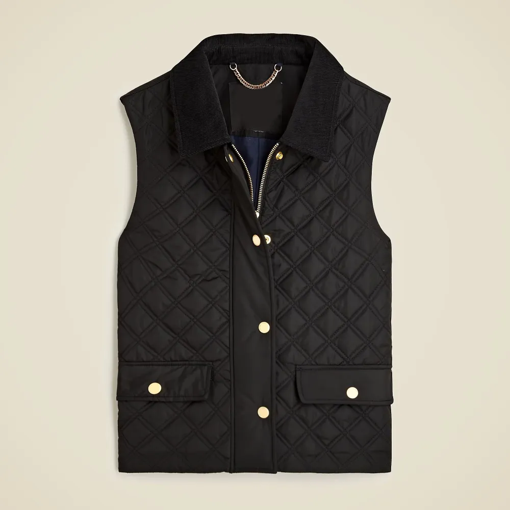 Corduroy-trim Quilted Vest In Green