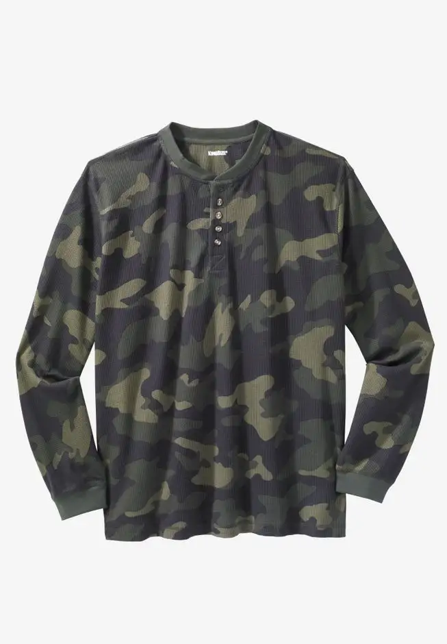 Waffle-Knit Thermal Henley Tee