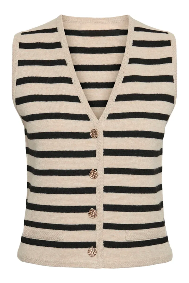 Striped Button Front Knit Vests