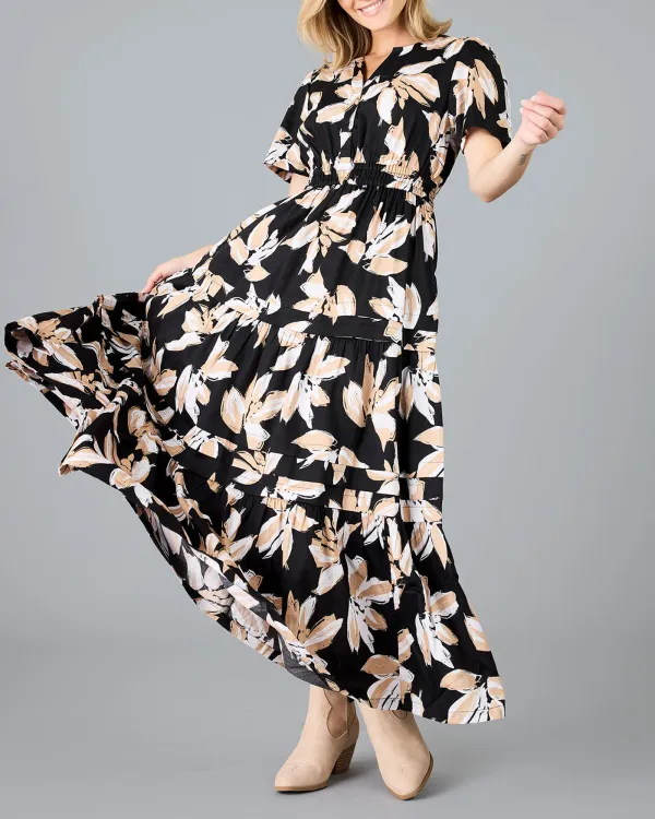 Black Floral Print Maxi Dress