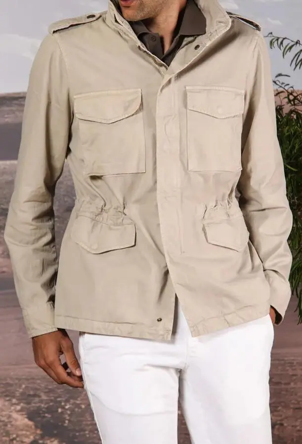 Cotton Oxford Canvas Men's Fashion Light Beige Jacket
