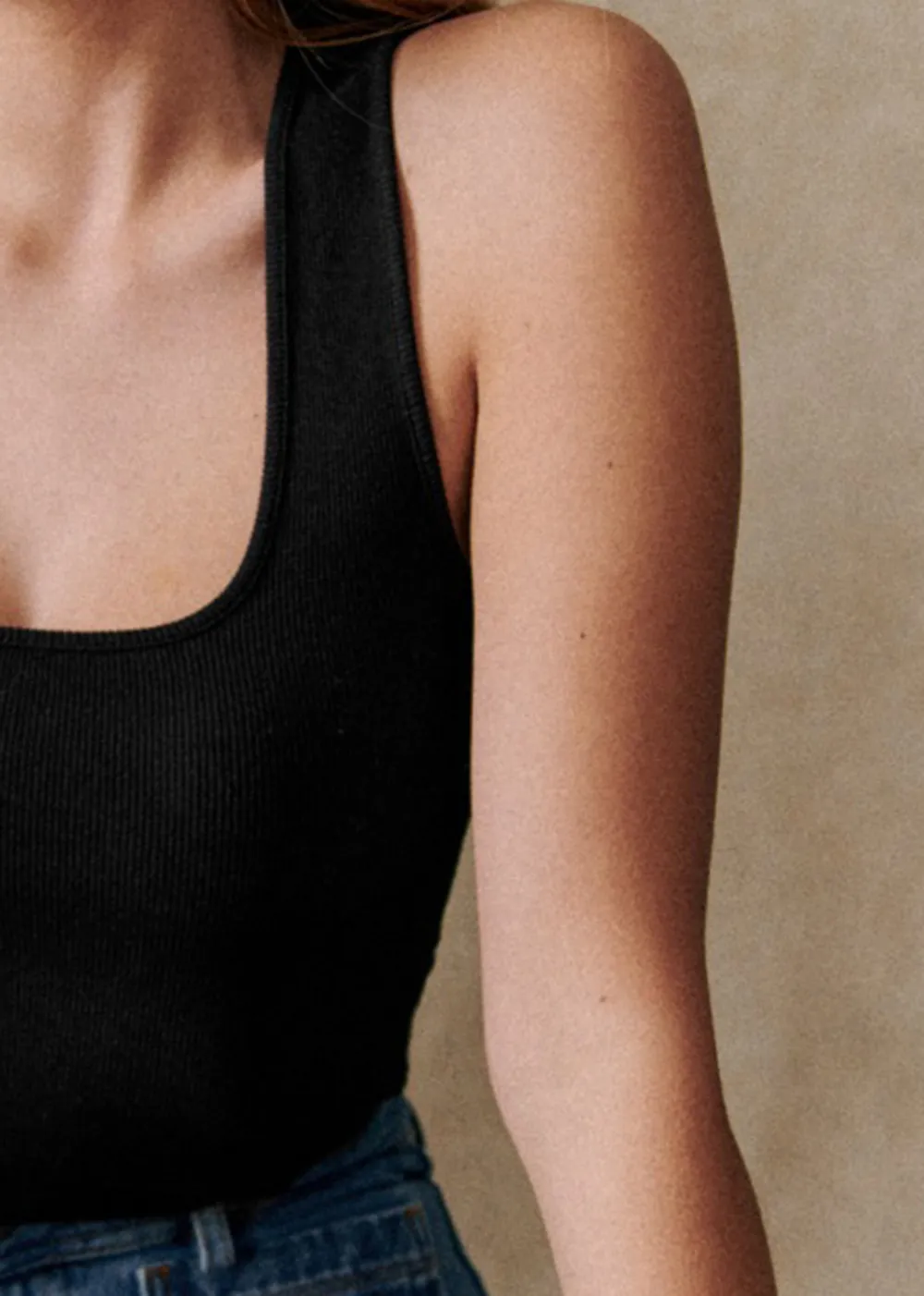 Square Neck Solid Color Wide Band Organic Cotton Vest