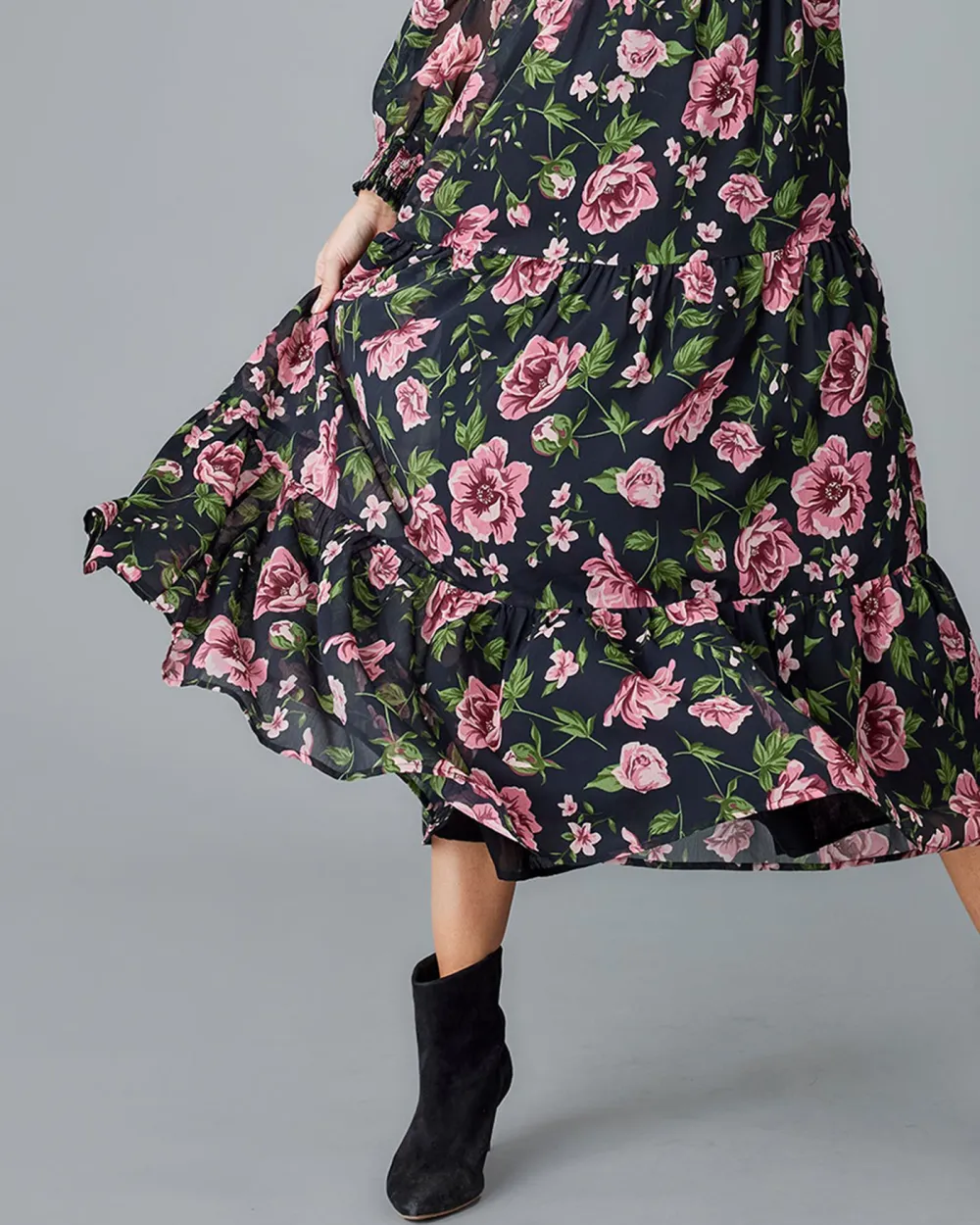 Floral Print Long Sleeved Maxi Dress