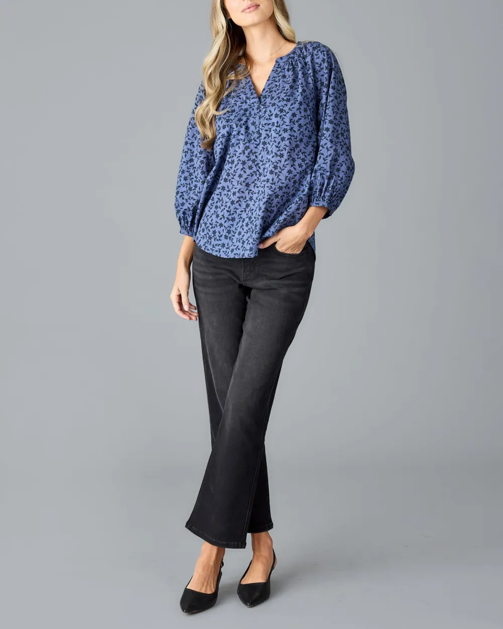 Stylish Blue V-Neck Blouse