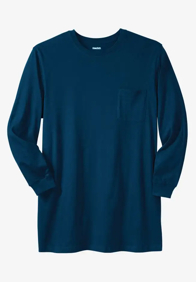 Shrink-Less Lightweight Longer-Length Long-Sleeve Crewneck Pocket Tee