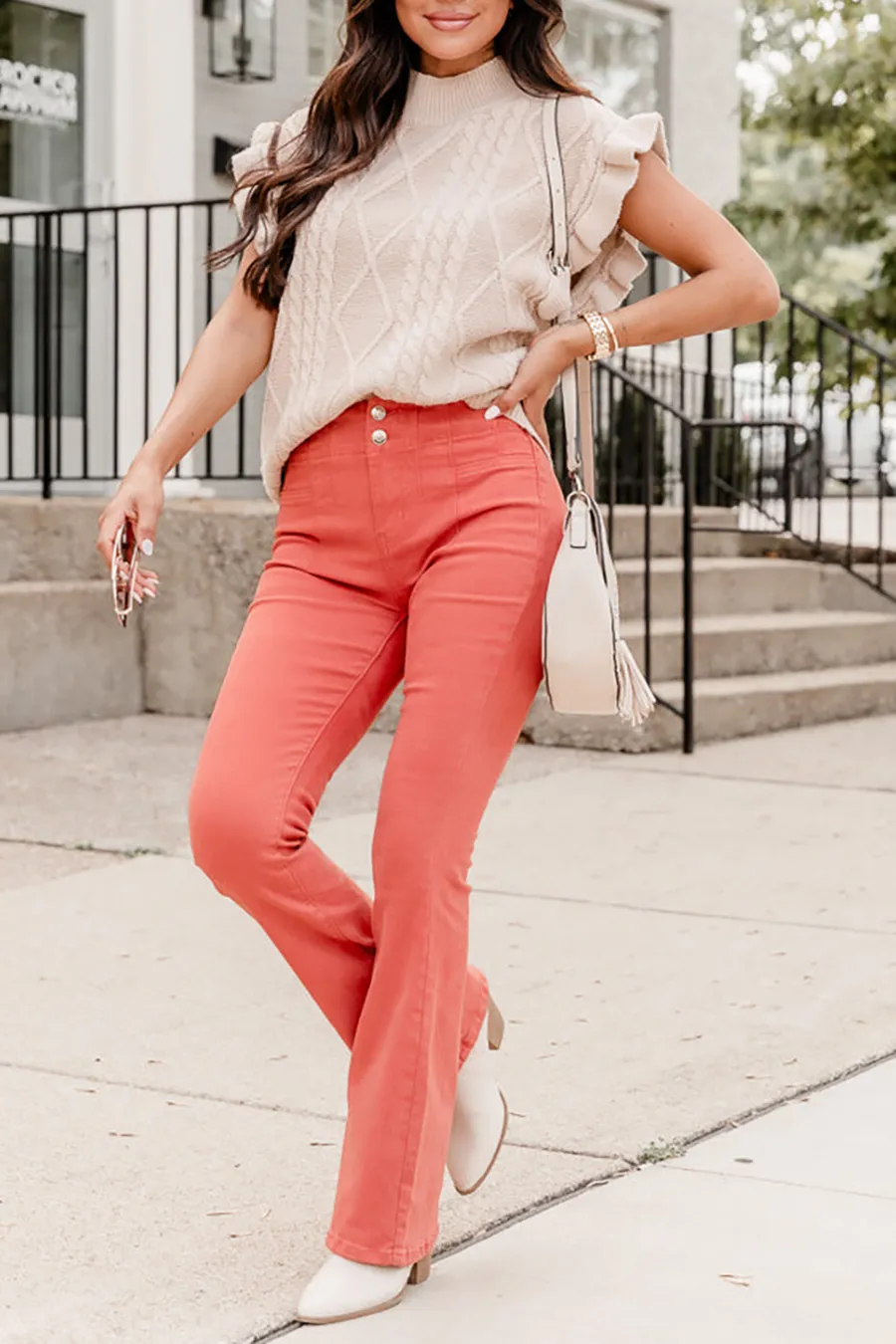Burnt Orange High Waist Flare Jeans