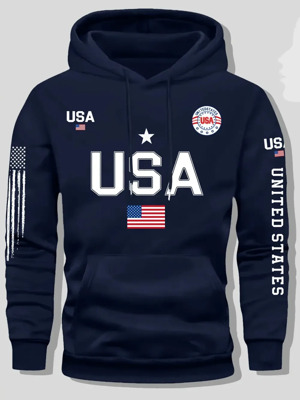 USA Flag Print Hoodie Men's Fleece Sweatshirt