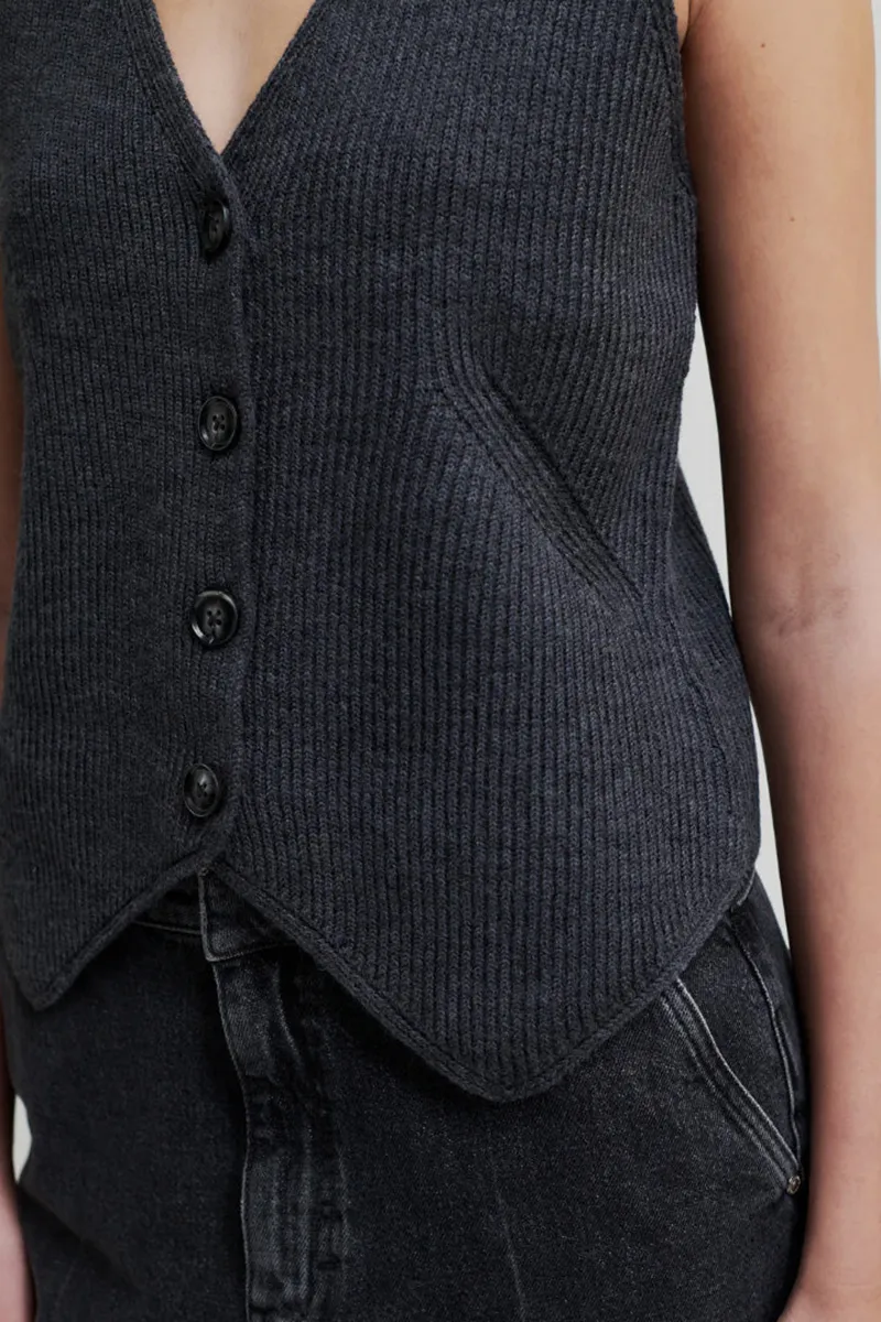 Grey V-Neck Buttoned Knit Waistcoats