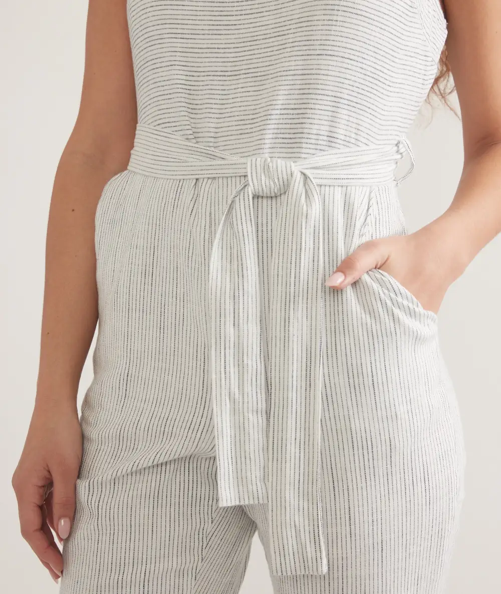Belted Striped Linen Jumpsuit