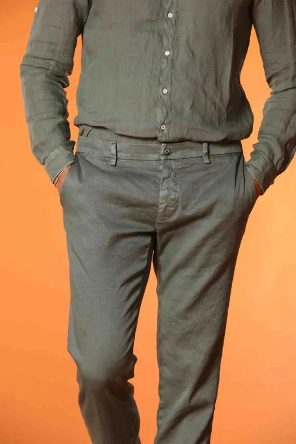 Men's Green Cotton Casual Twill Regular Fit Trousers