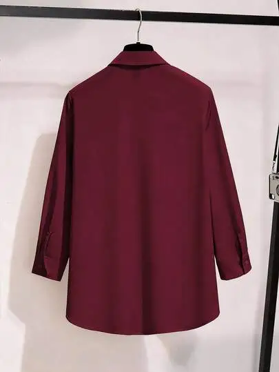Pleated Hem 3/4 Sleeve Blouse