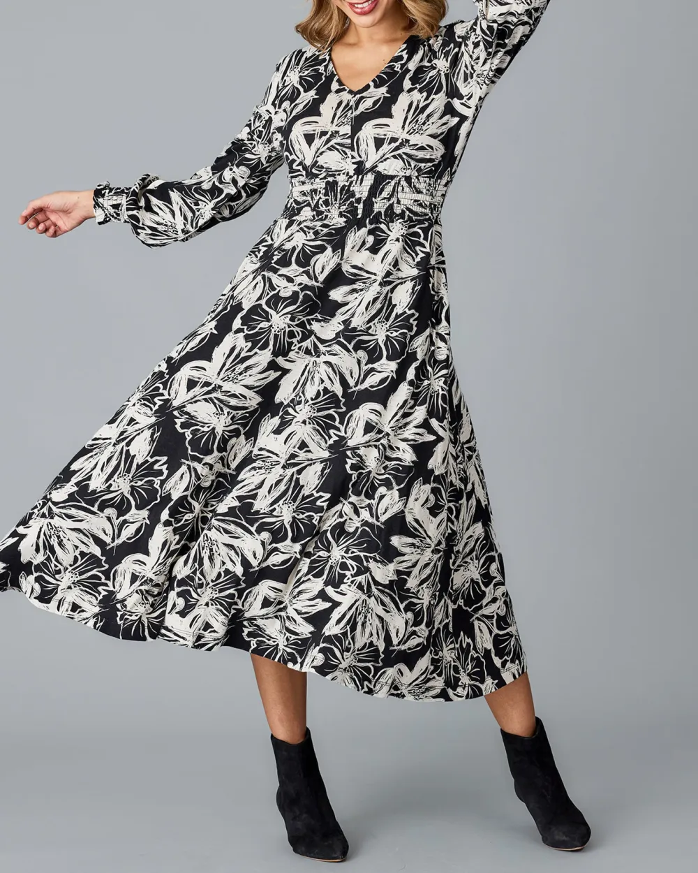 Black Floral Wrap Dress