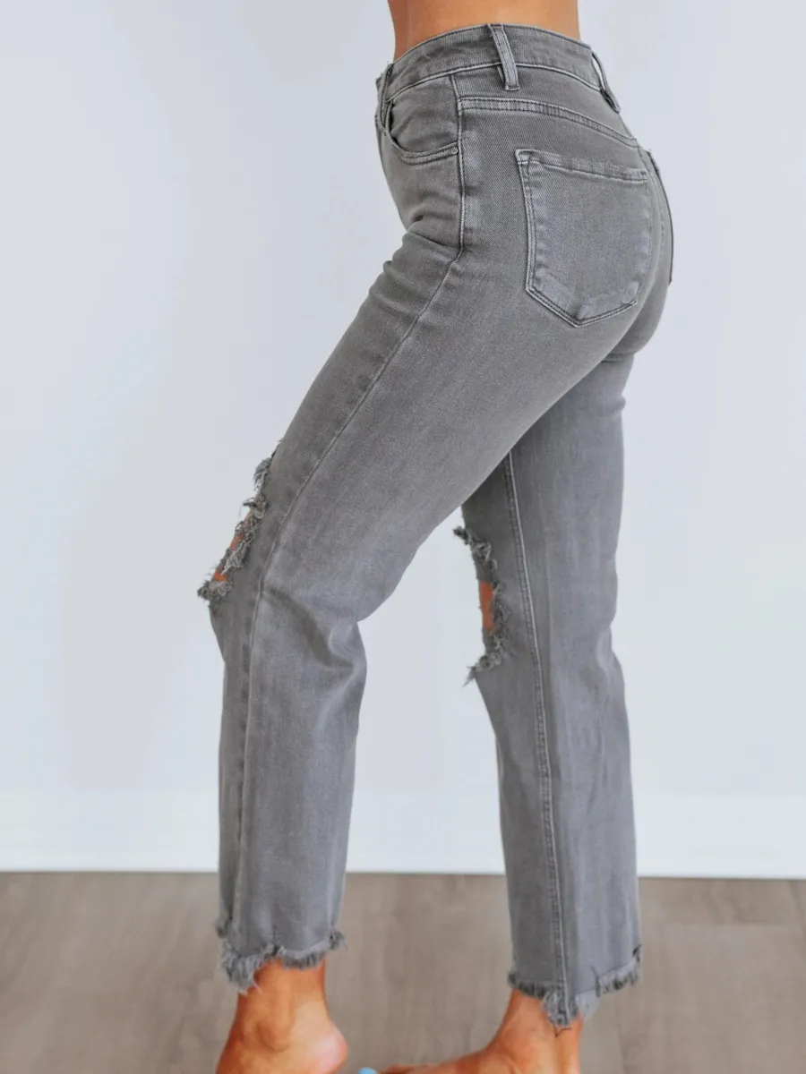 Distressed Cropped Flare Jeans