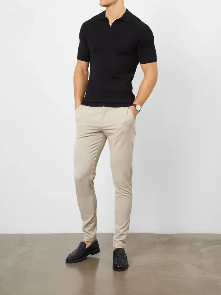 Black Soft Simple Open Polo Shirt