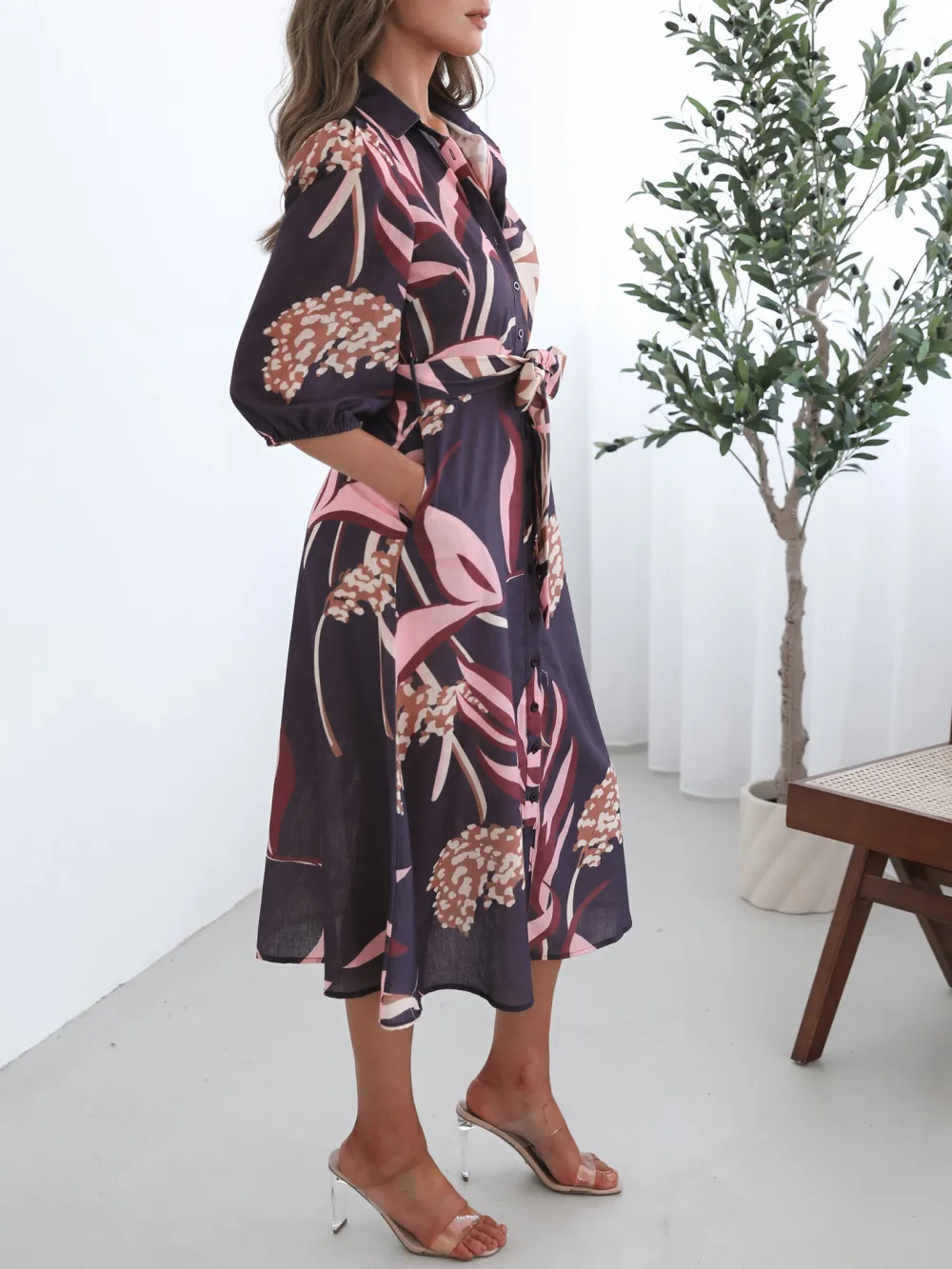 Casual Style Violet Floral Dress