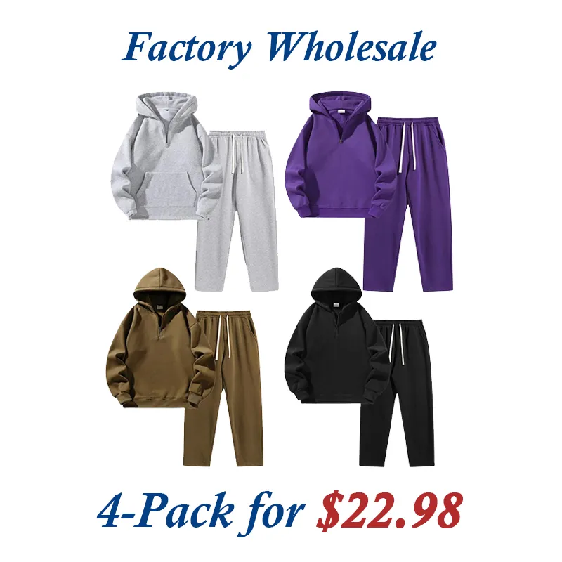 🔥Last Day Promotion 89% OFF🔥Men's Plain Drop Shoulder Sweatsuit Set - Half Zip Hoodie & Drawstring Sweatpants With Pockets
