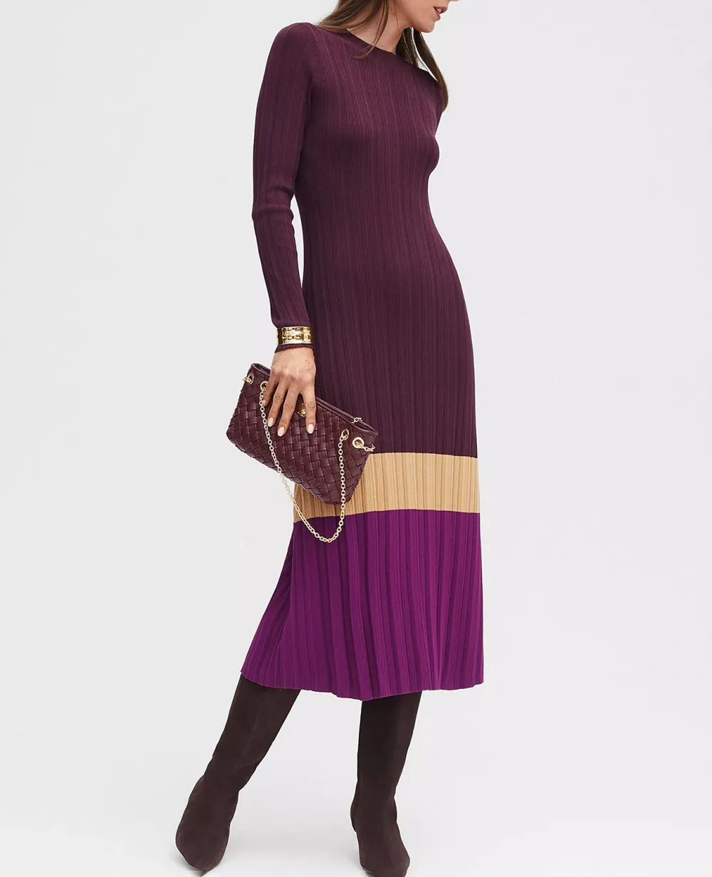 Colorblock Ribbed Mock Neck Sweater Dress