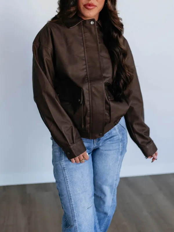 Faux Leather Zip Up Jacket