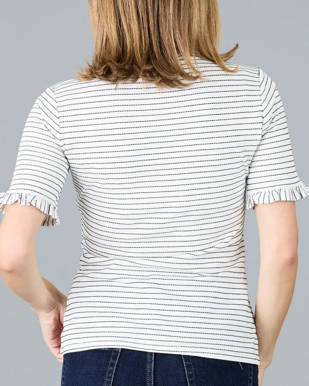 Striped Short-Sleeve T-Shirt With Ruffled Cuffs