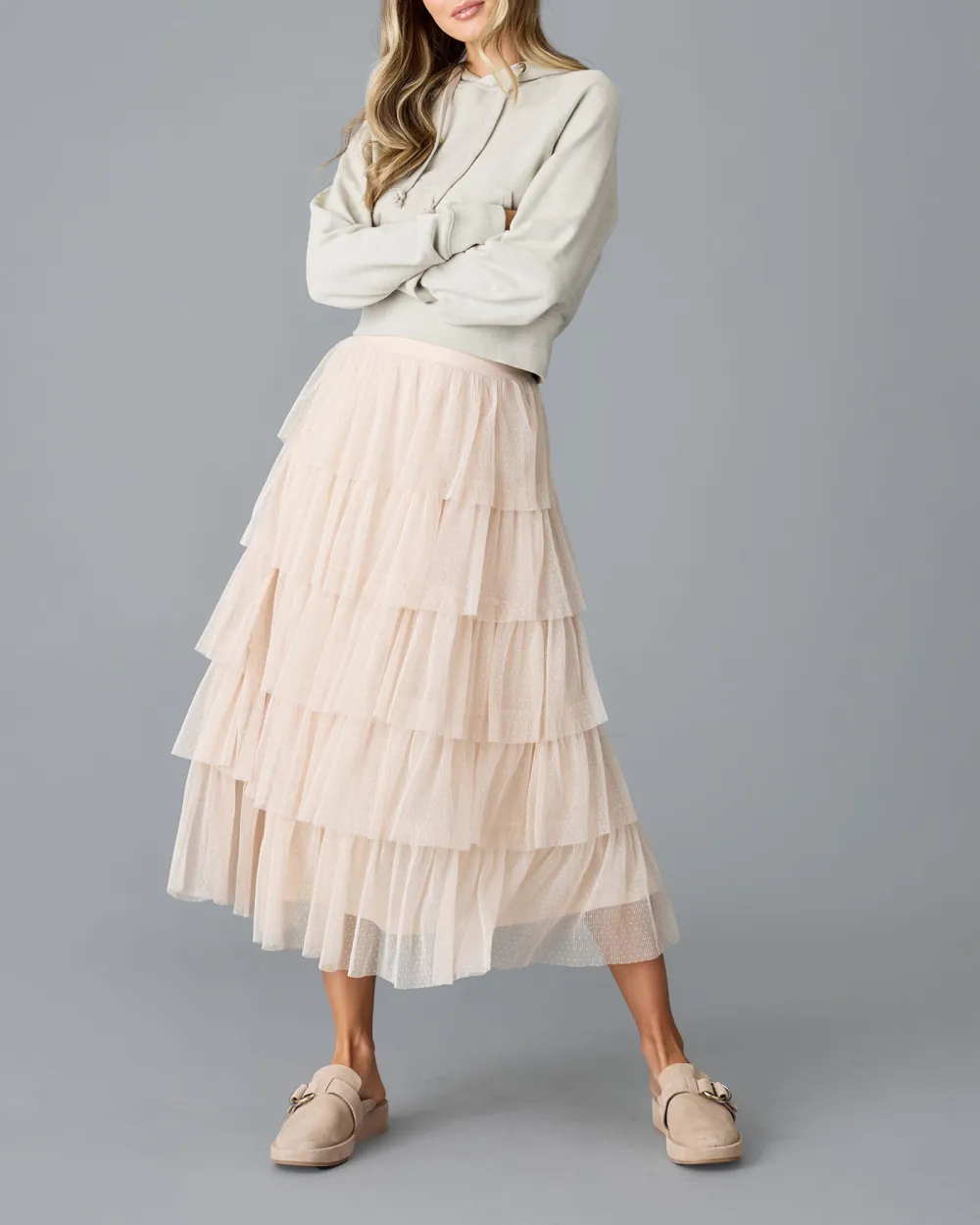 Light Pink Tiered Tulle Maxi Skirt