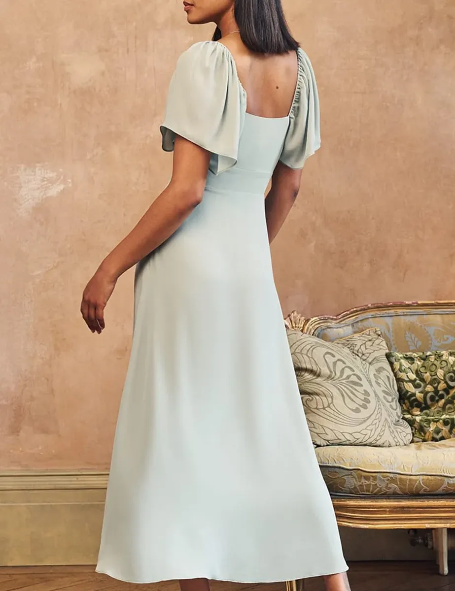 Light Green Satin Sweetheart Neck Maxi Dress