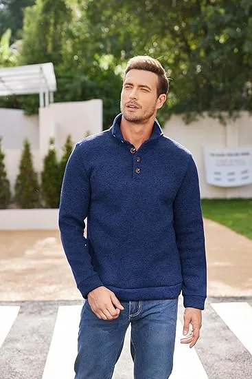 Men's Casual Slim Fit Pullover Sweater Knitted Thermal Sweatshirt.Fleece-lined For Warmth And Wind Protection.Comfortable And Stylish
