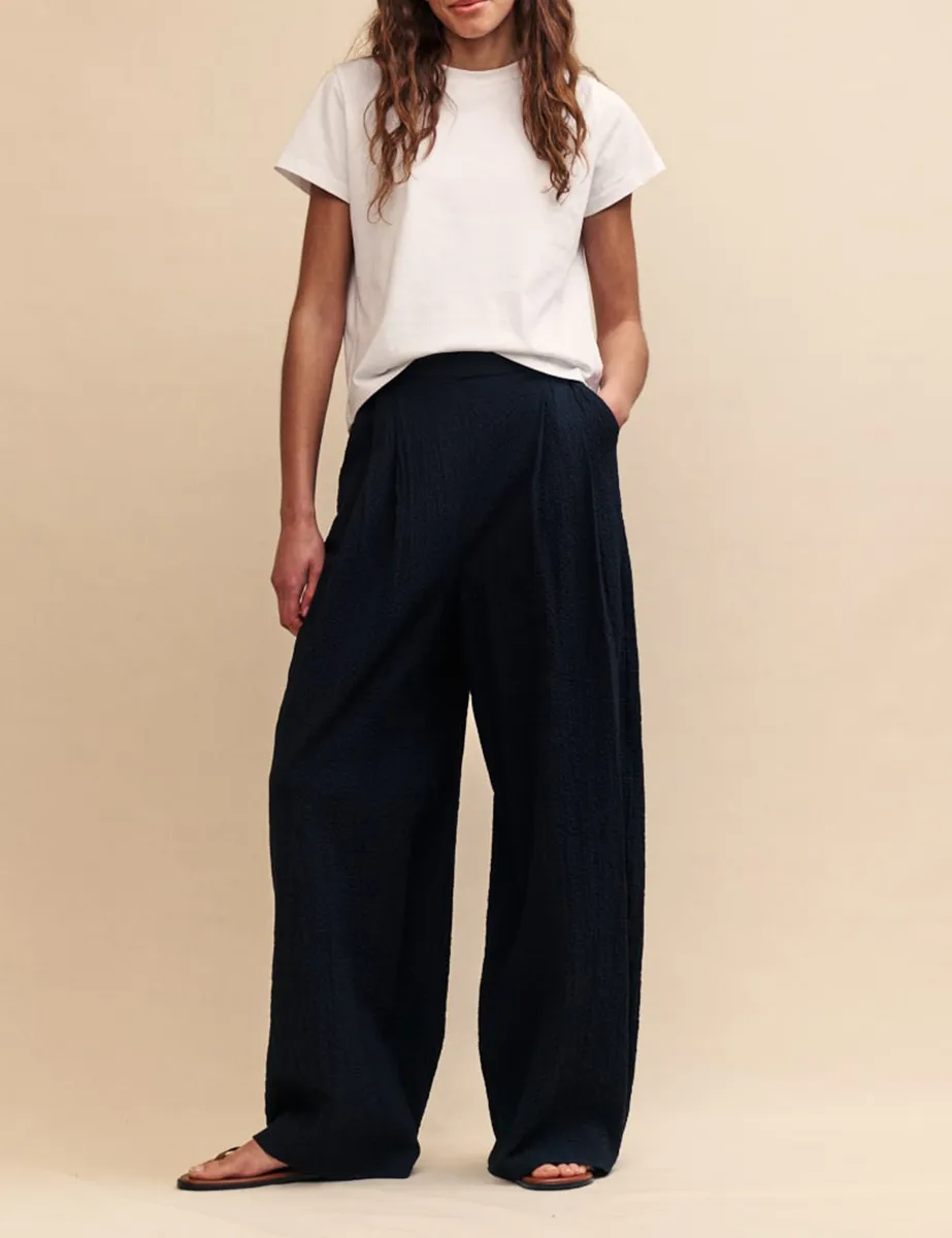 Elasticated Waist Black Wide Leg Trousers
