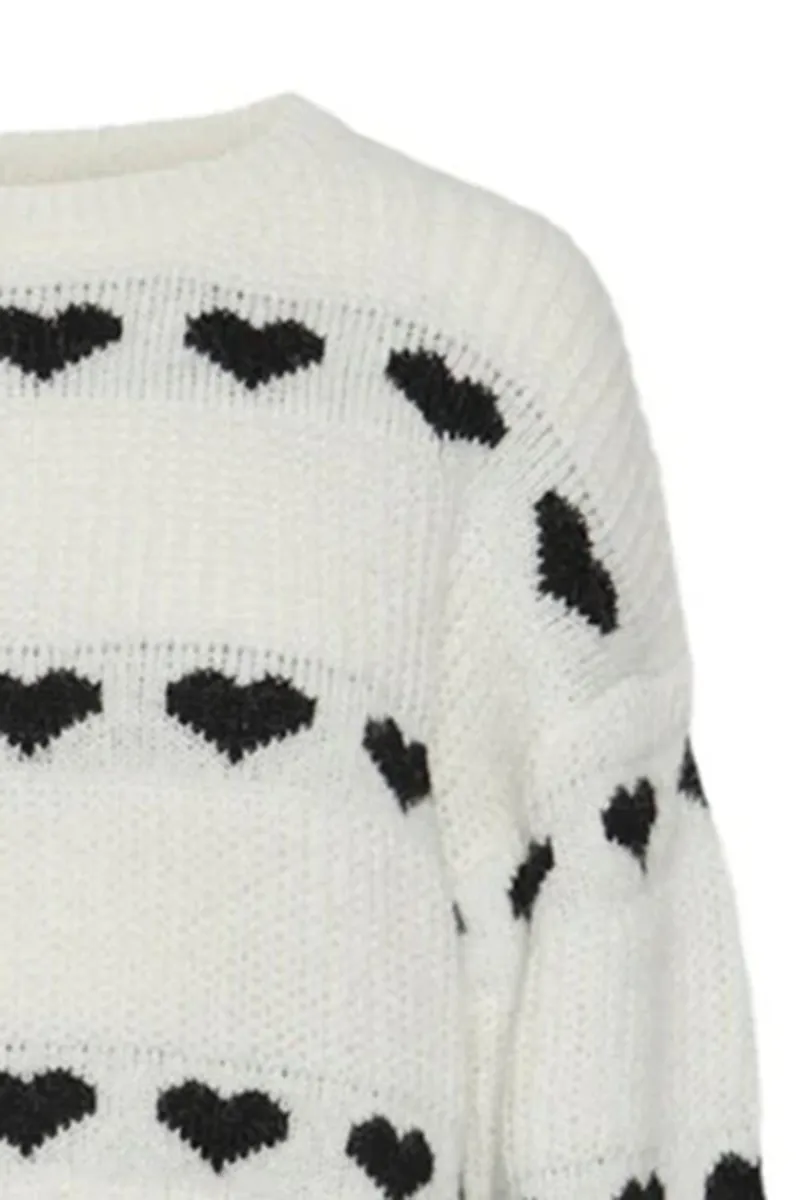 Heart Patterned Puff Sleeve Sweaters