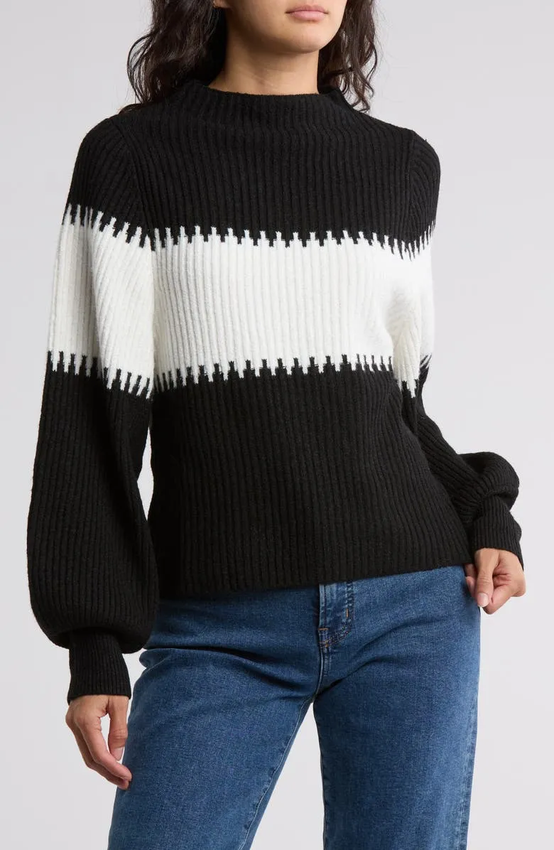 Colorblock Split Neck Sweater