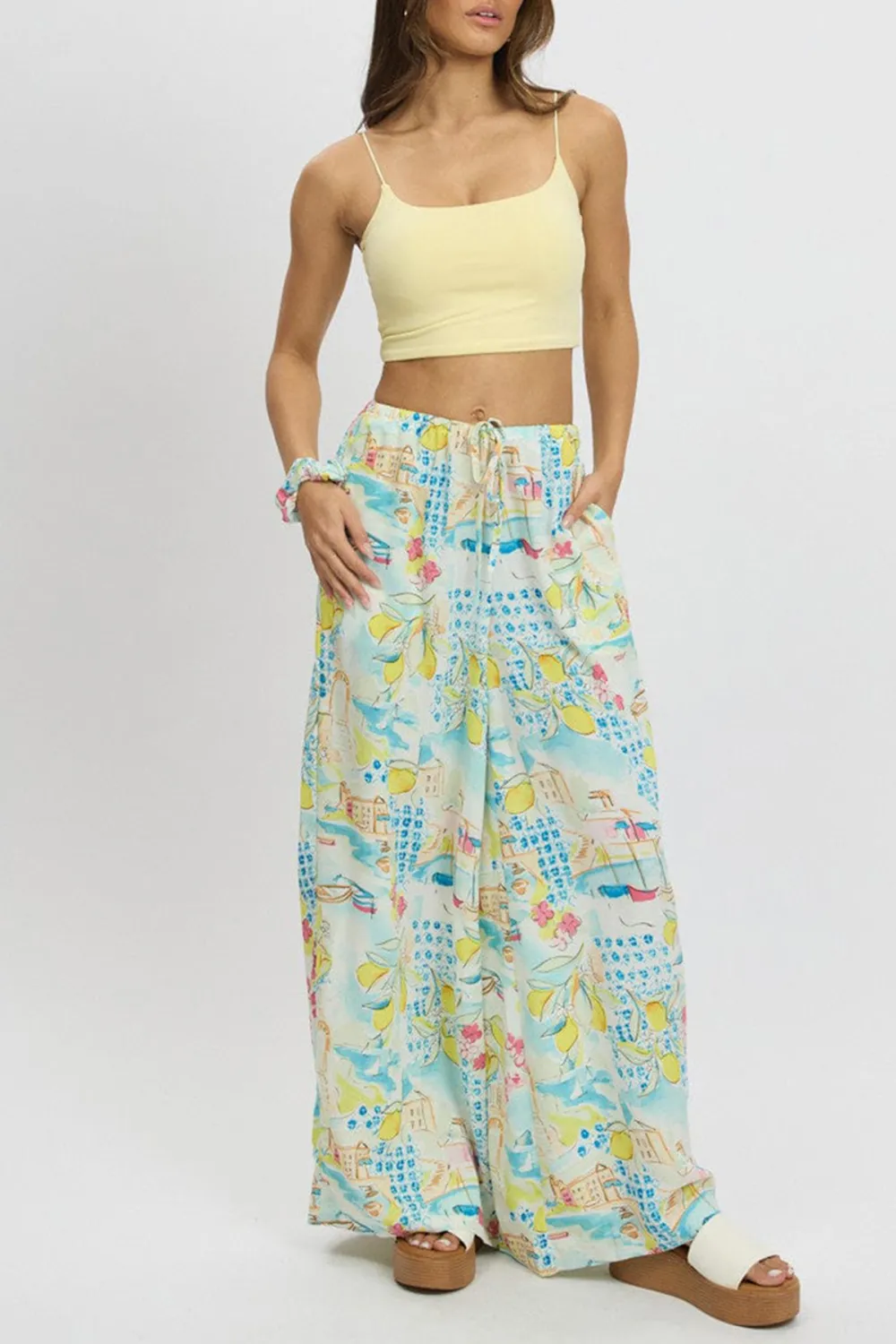 Multi Abstract Wide Leg Pants High Rise