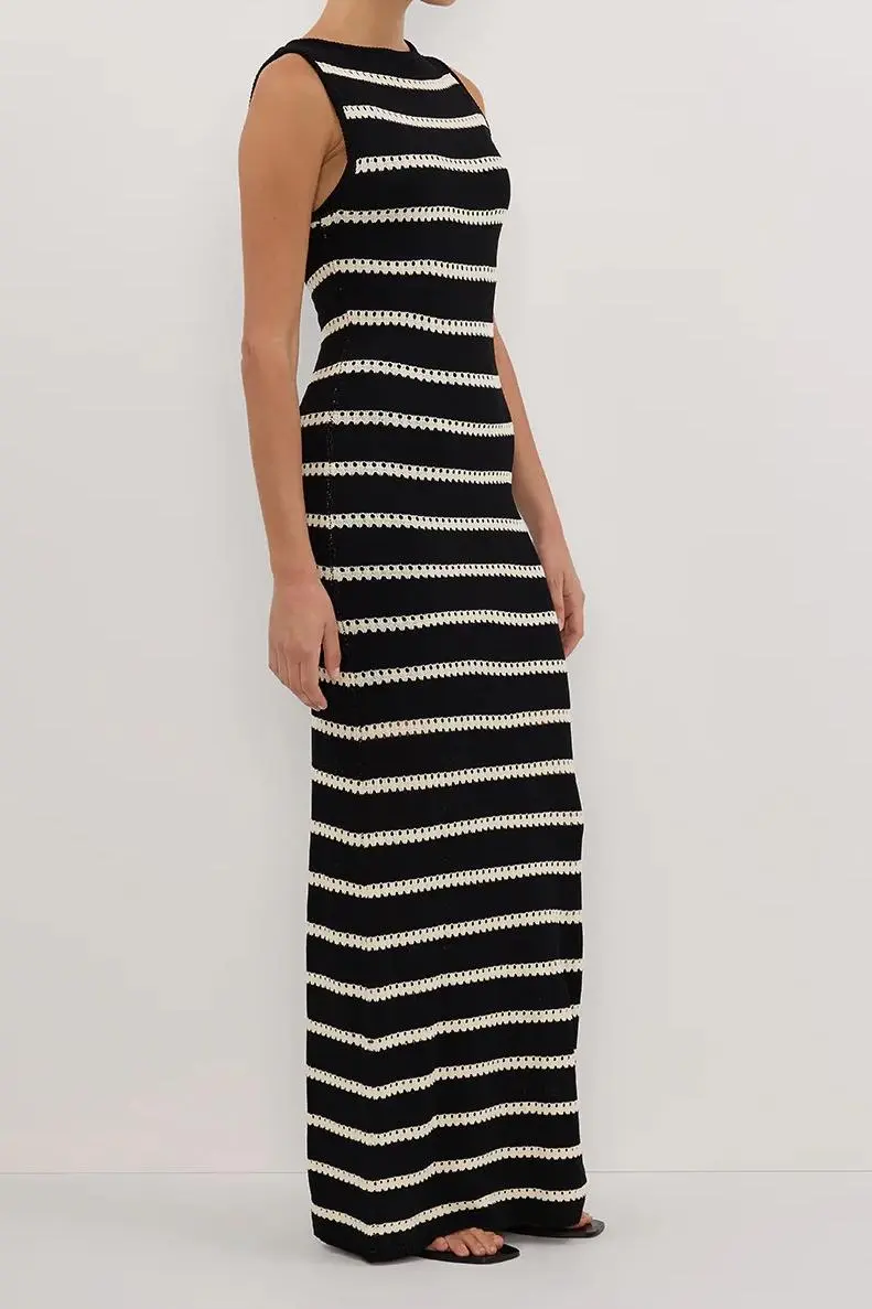 STRIPE BOAT NECK MAXI DRESS