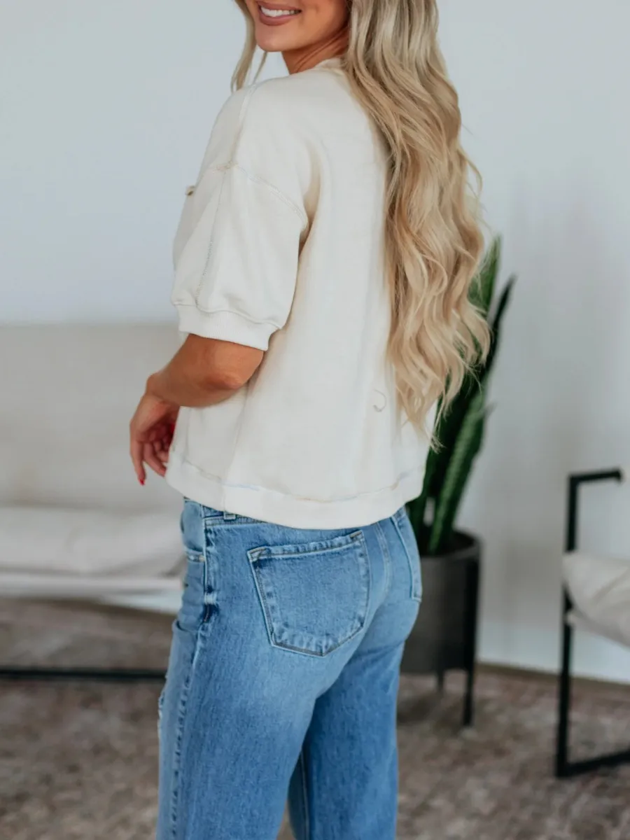 Pocketed Short Puff Sleeve Cardigan