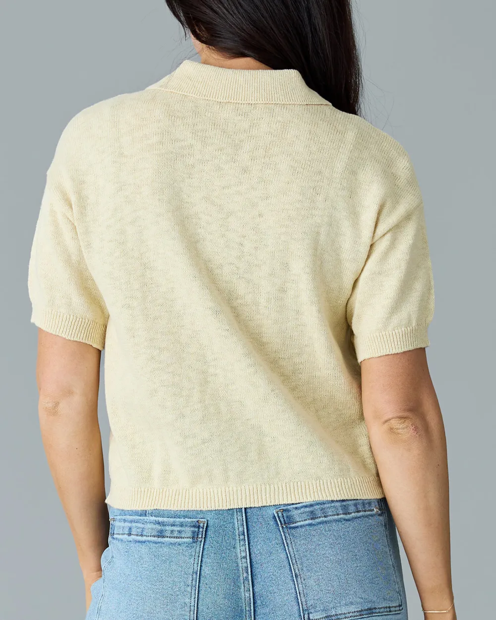 Short Sleeve Knit Button Up Top