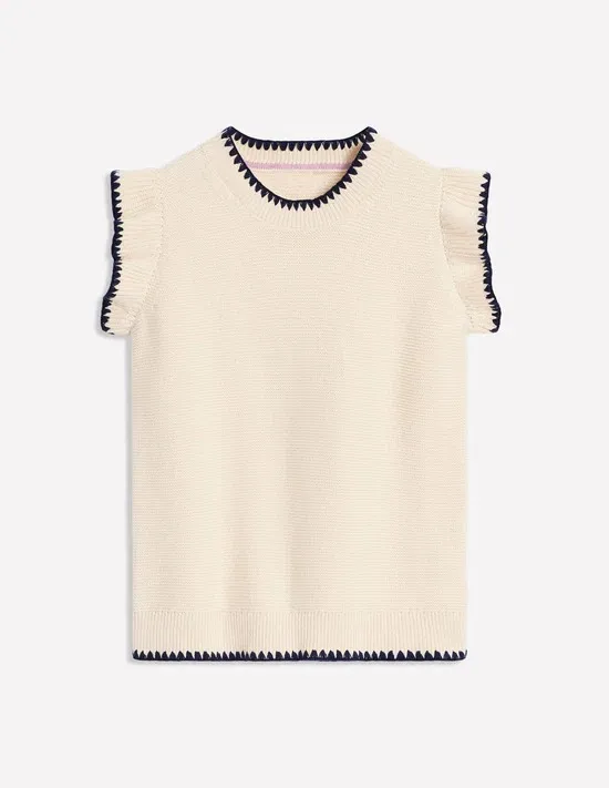 Creamy Ruffled - Edge Knit Top