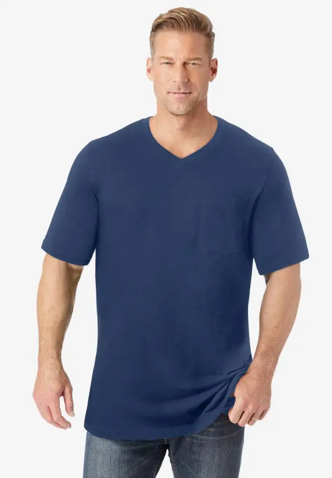 Shrink-Less Lightweight Longer-Length V-neck T-shirt