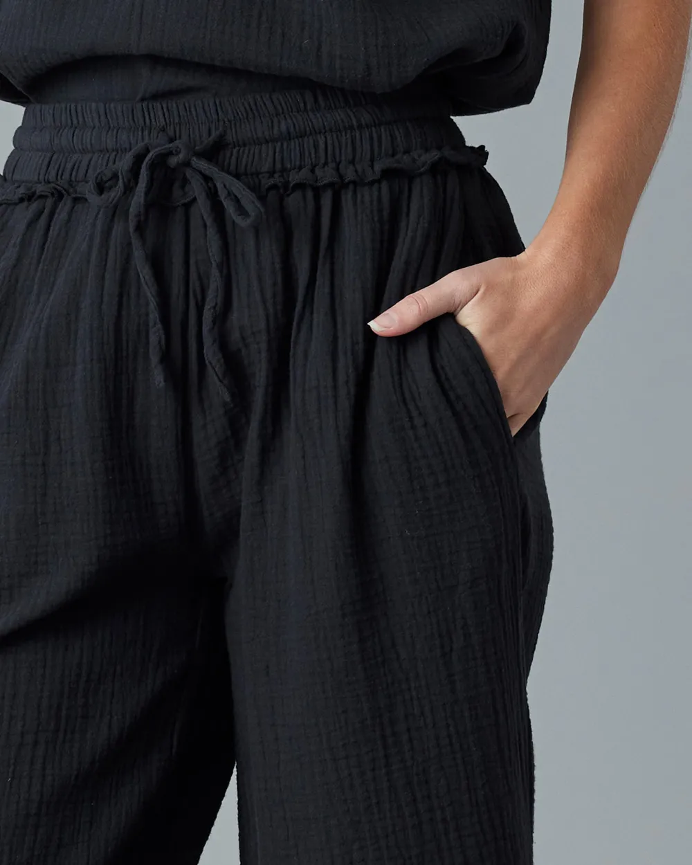 Black Drawstring Wide Leg Lounge Pant