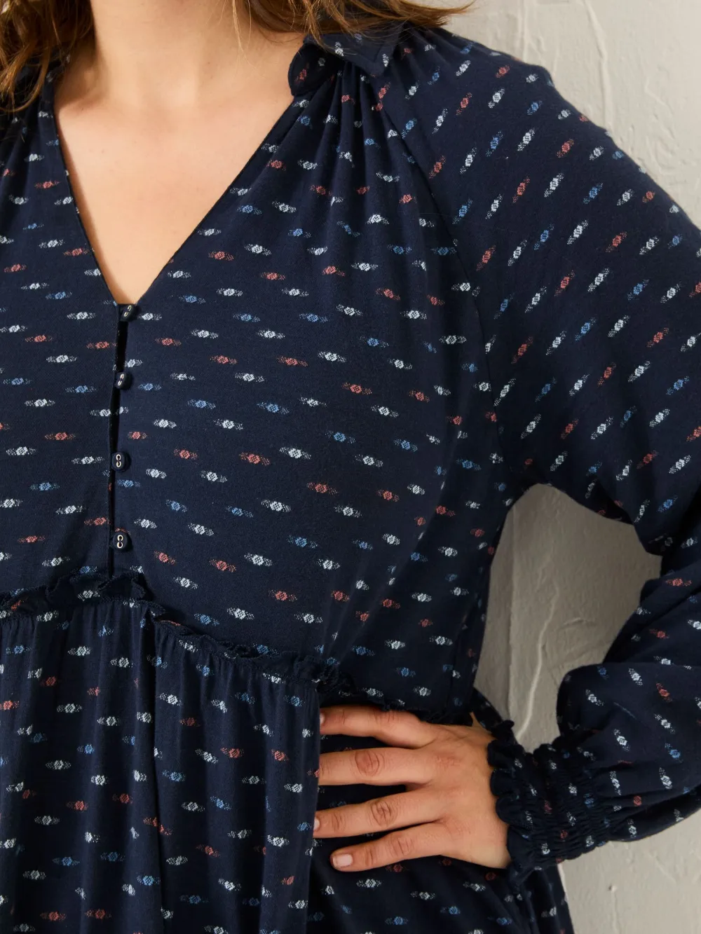 Pure Cotton Jersey Printed V-Neck Tiered Dress